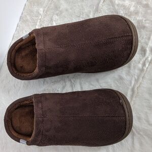Brookstone Brown Plush Memory Foam Slippers